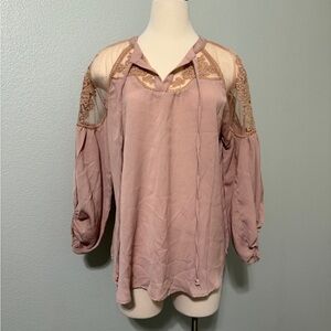 Elegant Lace‎ Cold Shoulder Blouse - Pink